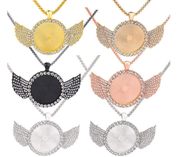 Mini Bling Angel Wings Photo Necklace