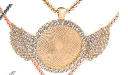 Mini Bling Angel Wings Photo Necklace