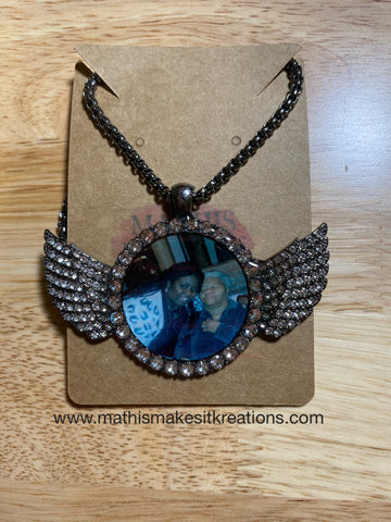 Mini Bling Angel Wings Photo Necklace