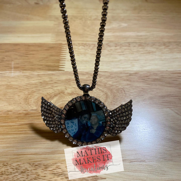 Mini Bling Angel Wings Photo Necklace