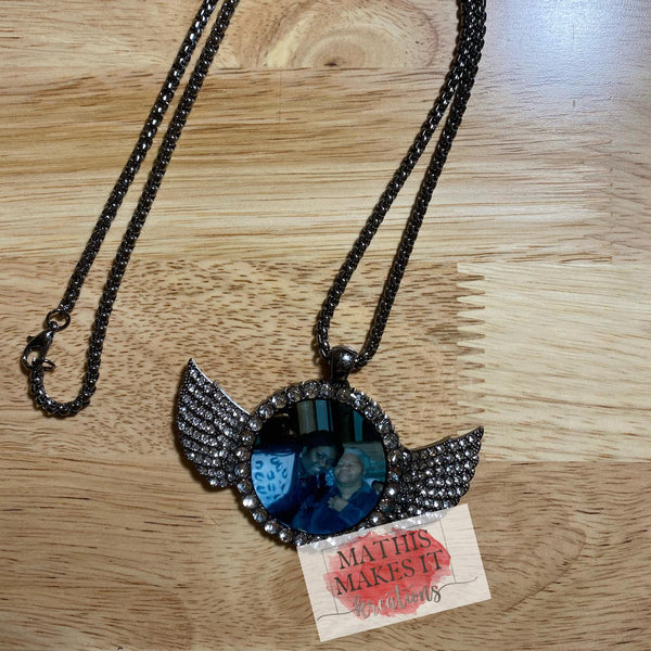 Mini Bling Angel Wings Photo Necklace