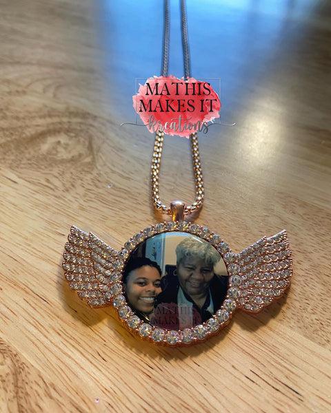 Mini Bling Angel Wings Photo Necklace