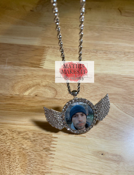 Mini Bling Angel Wings Photo Necklace