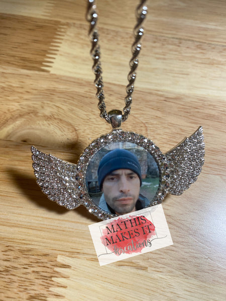 Mini Bling Angel Wings Photo Necklace