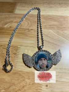 Mini Bling Angel Wings Photo Necklace